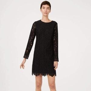 Club Monaco 10 Mulahn Shift Mini Lace Dress Black Nylon Cotton Long Sleeves